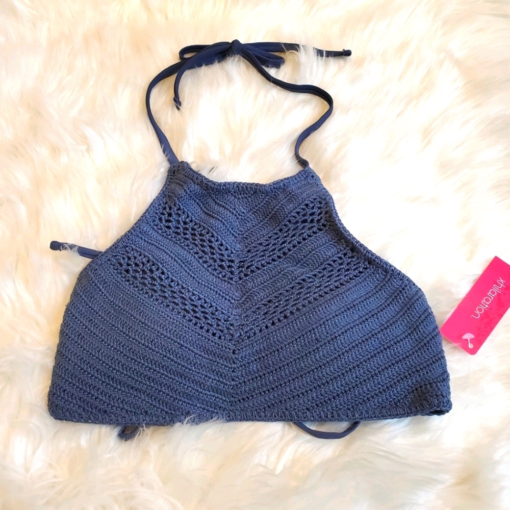 New Medium Xhilaration High Neck Crochet Bikini Top - Blue